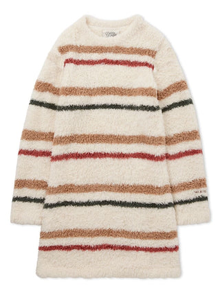 Gelato Border Long Sleeve Lounge Dress with warm striped pattern in earthy tones, ultra-soft fabric for cozy comfort at home.