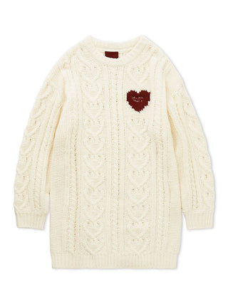 Heart Aran Knit Dress with cable-knit heart pattern, cozy winterwear from Gelato Pique USA, elegant and comfortable design.