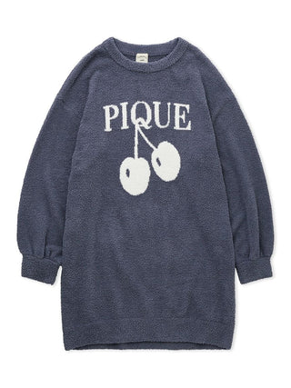 Cozy Baby Moco Cherry Jacquard Sweater Dress in navy with cherry design from Gelato Pique USA.