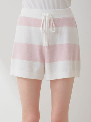 Smoothie Lite 2-Border Lounge Shorts in fluffy pink and white stripes by GELATO PIQUE USA, ultra-soft for cozy days.