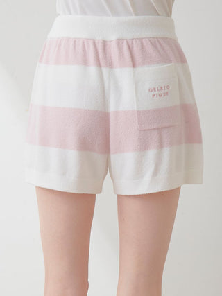 Smoothie Lite 2-Border Lounge Shorts in soft pink stripes by GELATO PIQUE USA, showcasing ultra-soft fabric and cozy design.