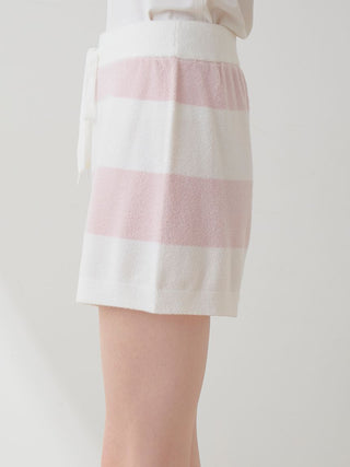 Smoothie Lite 2-Border Lounge Shorts with pink and white stripes, ultra-soft material, side view.