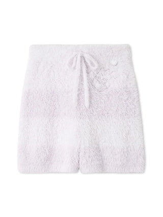 White fluffy lounge shorts with drawstring, perfect for Halloween Pique Monster costume. Cozy and stylish mint-colored design.