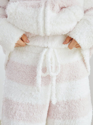 Cozy Gelato 2 Border Lounge Shorts in plush fabric with pastel two-tone stripe pattern, featuring an adjustable drawstring waist.