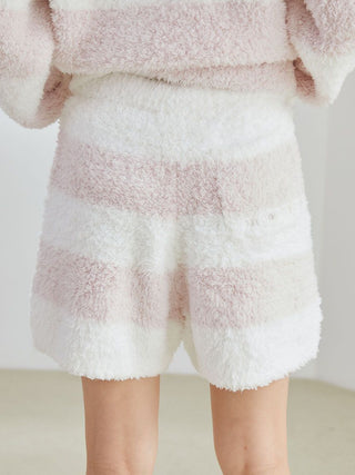 Back view of Gelato 2 Border Lounge Shorts in plush fabric with pastel two-tone pattern, highlighting comfort and style.