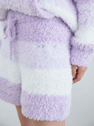 Fluffy lilac and white Gelato 3 Border Lounge Shorts, featuring soft textures and stylish three-color border design for ultimate comfort.