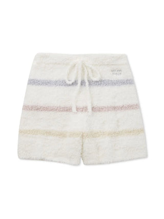 Gelato Colorful Striped Shorts with pastel stripes on fluffy fabric, perfect for cozy lounging.