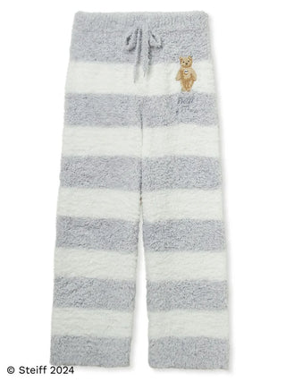 Steiff Gelato 2 Border Long Pants in fluffy fabric with gray and white stripes, featuring embroidered bear detail.