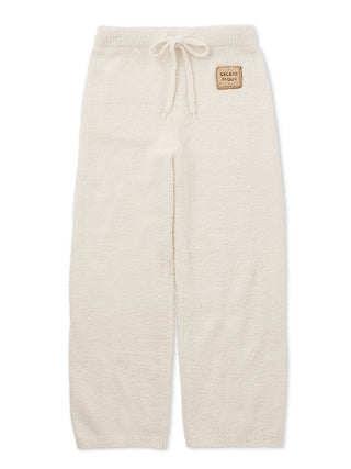 Powder biscuit embroidered lounge pants by Gelato Pique, soft powder color, plush fabric, ideal for home lounging.