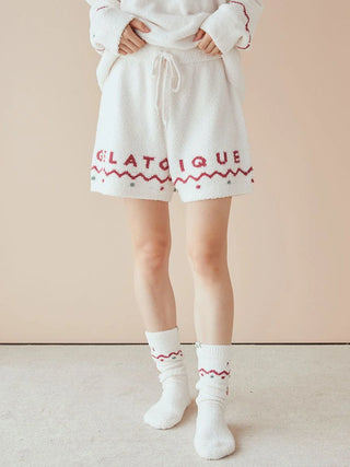 Nordic Lounge Shorts by Gelato Pique with Nordic design and red lettering, showcasing cozy and festive style.