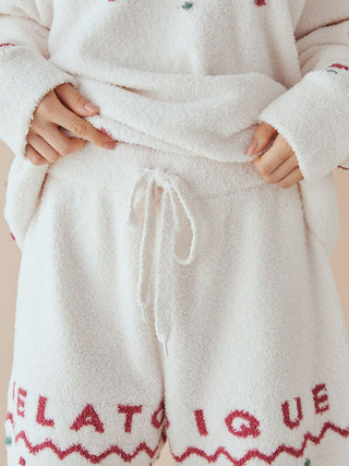 Cozy Nordic Lounge Shorts with Gelato Pique lettering, featuring fluffy fabric and festive design, perfect for winter lounging.