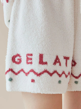Nordic Lounge Shorts with red "Gelato Pique" lettering, showcasing fluffy soft fabric and festive Nordic-inspired design.