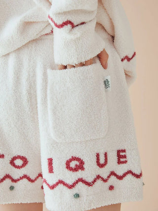 Nordic Lounge Shorts in soft fabric with red Gelato Pique lettering and Nordic design, ideal for cozy winter lounging.