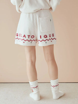 Nordic Lounge Shorts with red Gelato Pique lettering and Nordic-inspired design, showcasing cozy winter style and comfort.