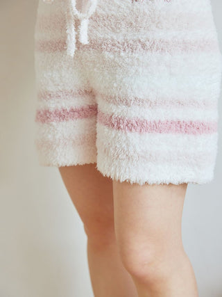 Fluffy Gelato Random Border Lounge Shorts in soft pink, featuring a cozy texture and gradient stripes, perfect for a casual warm look.
