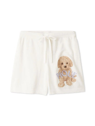 Alt Tag: Gelato Pique USA toy poodle jacquard lounge shorts, premium loungewear and sleepwear, soft knit, unisex, cozy spring-summer style.