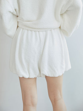 White balloon lounge shorts with soft, airy fabric showcasing playful and flattering silhouette for cozy comfort.