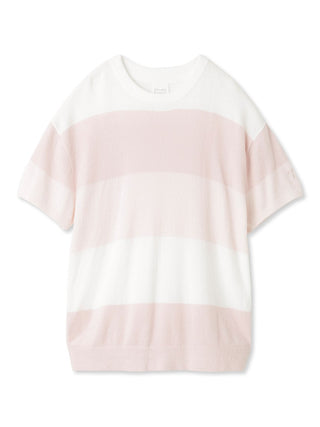 Smoothie Lite striped short-sleeved pullover in light pink and white, perfect for summer loungewear comfort and style.