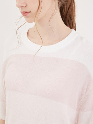 Close-up of Smoothie Lite 3 Striped Short-Sleeved Pullover, featuring pastel sherbet-like colors and a comfortable boxy silhouette for summer wear.