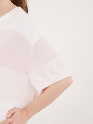 Smoothie Lite striped short-sleeved pullover with pastel sherbet colors, featuring a boxy silhouette for ultimate summer comfort.