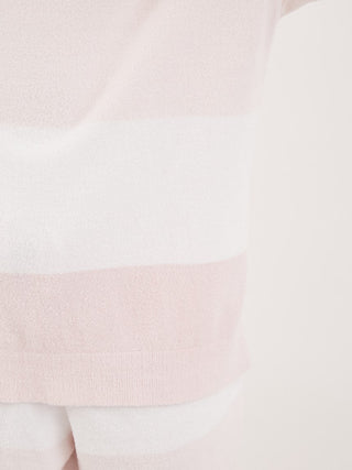 Pastel striped short-sleeved pullover from Smoothie Lite Loungewear Series, featuring a boxy silhouette for summer relaxation.