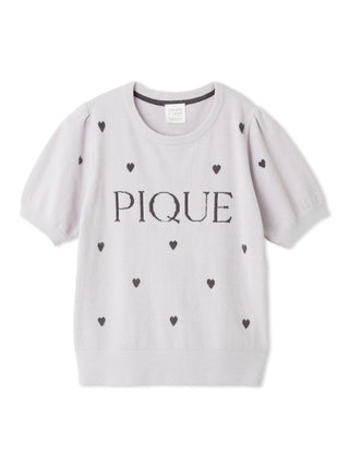 Heart Logo Short-Sleeved Pullover with puff sleeves and black heart details, perfect for cozy loungewear in pastel shades.