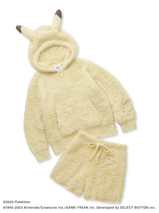 Pokémon Sleep Pikachu Hoodie and Shorts Set, fluffy yellow design with Pikachu ears, cozy sleepwear, by GELATO.