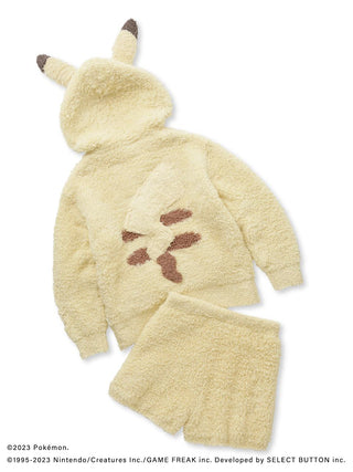 Pokémon Sleep GELATO Pikachu Hoodie & Shorts Set with Pikachu ears and tail design, soft yellow fabric, perfect for cozy nights.