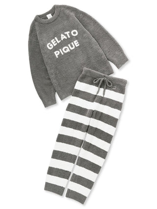 Powder Logo Pullover & Striped Long Pants Loungewear Set in gray, Women's Loungewear Set at Gelato Pique USA.