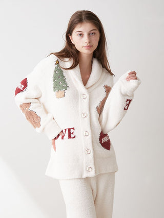 Jacquard Shawl Cardigan in off white, Comfy and Luxury Women's Loungewear Cardigan at Gelato Pique USA.