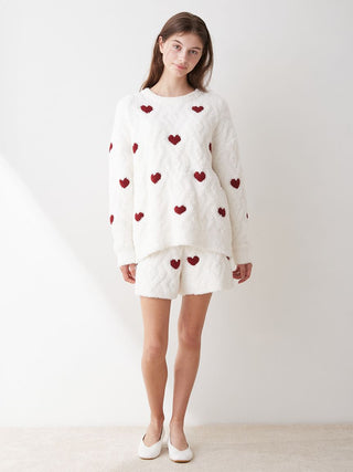 Heart Aran Pullover & Shorts Loungewear Set in off white, Women's Loungewear Set at Gelato Pique USA.