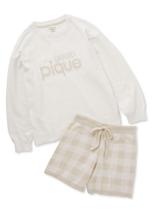 Logo Jacquard Pullover and Shorts Loungewear Set in beige, Women's Loungewear Set at Gelato Pique USA.