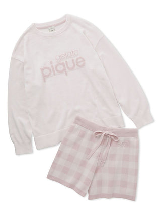 Logo Jacquard Pullover and Shorts Loungewear Set in pink, Women's Loungewear Set at Gelato Pique USA.