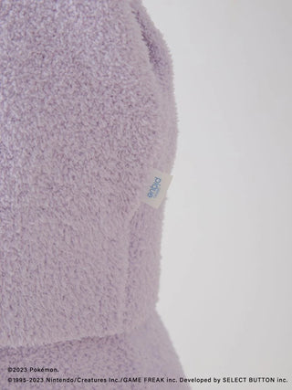 Close-up of Pokémon Sleep themed Baby Moco Ditto Hoodie, showing soft purple fabric texture and stitching detail.