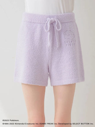 Lavender fleece shorts from Pokémon Sleep Baby Moco Ditto Hoodie & Shorts Set, featuring embroidered Ditto and drawstring waistband.