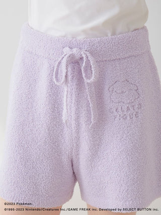 Lavender baby Moco Ditto shorts from Pokémon Sleep collection, featuring drawstring waist and soft texture. Perfect sleepwear set.