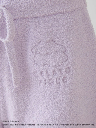 Close-up of Baby Moco Ditto Hoodie fabric with embroidered Ditto face and Pokémon Sleep logo.