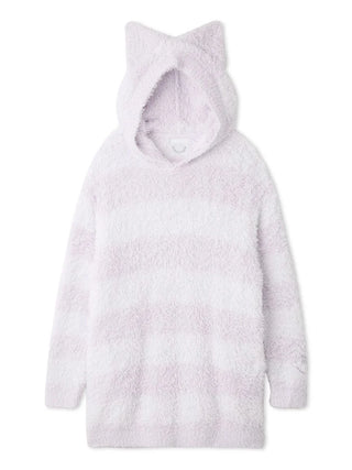 Fluffy lavender oversized hoodie with cat ear hood, perfect for Halloween cosplay. Comfortable plush material enhances monster style.