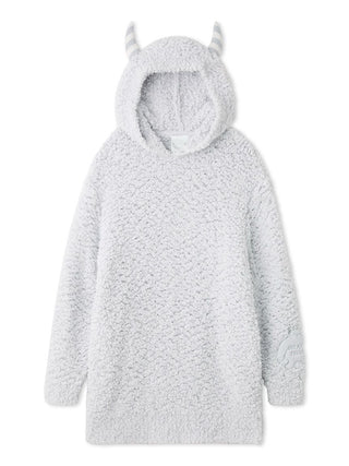 Pique Monster oversized mint hoodie with plush texture and monster horn design, perfect for Halloween style.