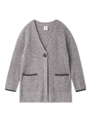 Gray Air Moco x Smooth Ribbed Knit Cardigan with V-neck and single-button closure