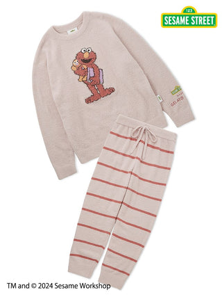 Sesame Street motif jacquard pullover and striped pants set made with Baby Moco fabric, featuring Elmo design for children.