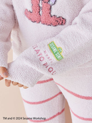 Child wearing Sesame Street motif jacquard pullover and long pants set, featuring soft Baby Moco fabric and striped design.