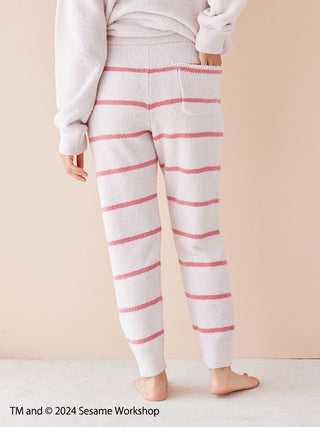 Back view of Sesame Street motif jacquard pullover and pants set in striped Baby Moco fabric, designed for children.