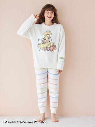 SESAME STREET motif jacquard pullover and long pants set made with soft Baby Moco fabric for children, featuring adorable character design.
