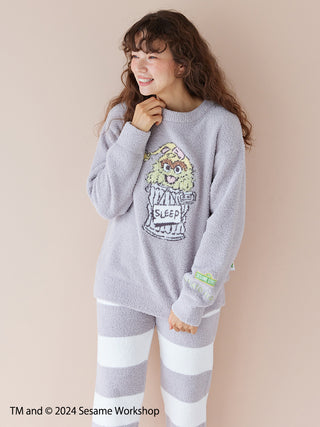 Sesame Street Motif Jacquard Pullover & Long Pants Set in Baby Moco fabric, featuring playful character design for children.