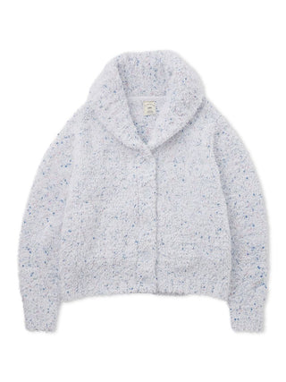Gelato Plush Shawl Collar Cardigan in gray with blue and white flecks, cozy luxury loungewear with a textured, soft finish.