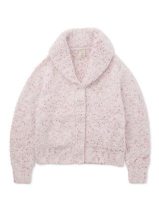 Gelato Plush Shawl Collar Cardigan in soft, fluffy fabric with shawl collar, featuring a mix of white and subtle pink flecks.