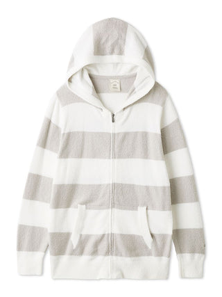 Smoothie 2-Border Zip-Up Hoodie in beige and white stripes, cozy loungewear by Gelato Pique. Soft, plush, and perfect for casual outings.
