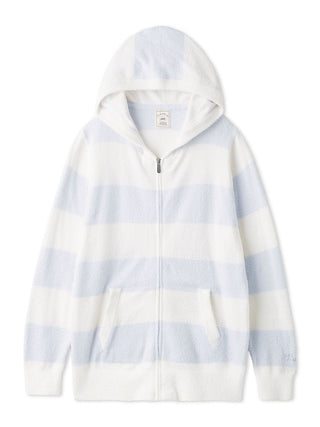 Smoothie 2-Border Zip-Up Hoodie in blue and white stripes, cozy loungewear from Gelato Pique USA.