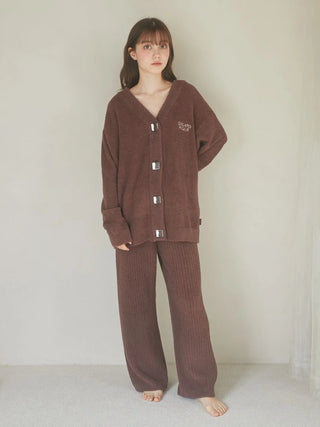Model wearing Babymoco Chocolate Button-Up Cardigan, soft and warm, perfect for chilly days, by Gelato Pique USA.